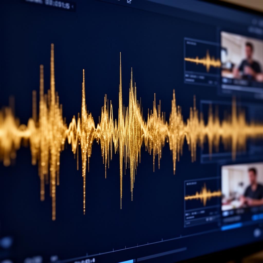 High-resolution audio waveform analysis in gold against navy